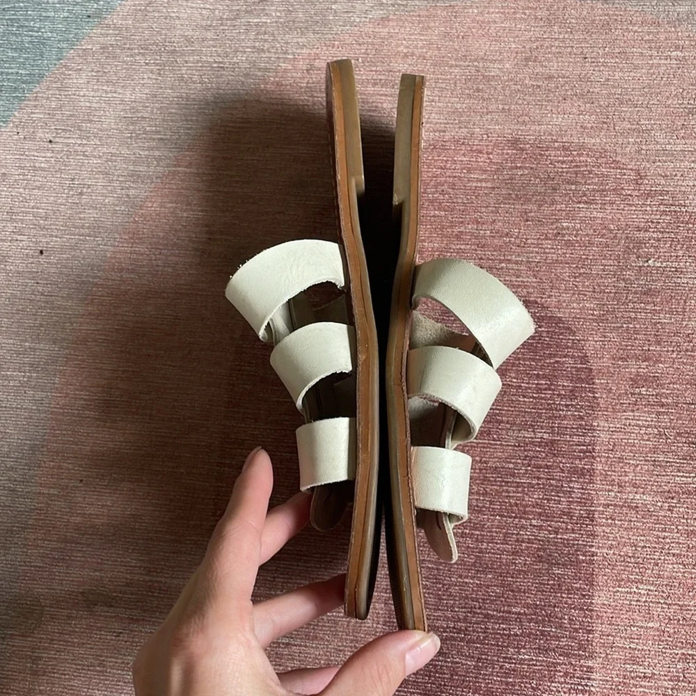 Lucky Brand Aisha Cream Woven Boho Leather Slide Sandals
